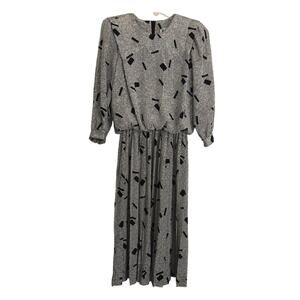 Black & White Dress Gathered Waist REO Originals Print Vintage Size 6 Union Made